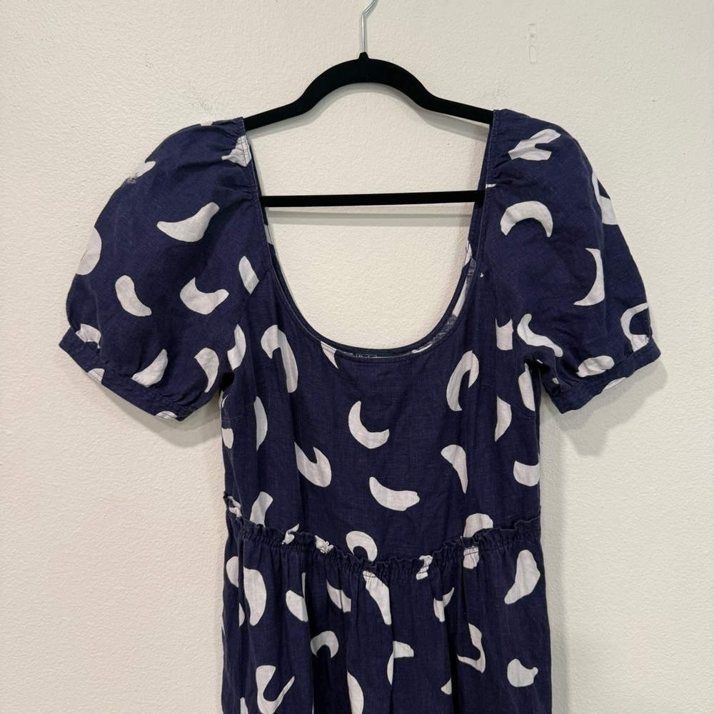 Polo Ralph Lauren Navy Blue Brushstroke-Motif Tiered Linen Dress 4 - Picture 3 of 8